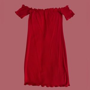 Red off shoulder dress